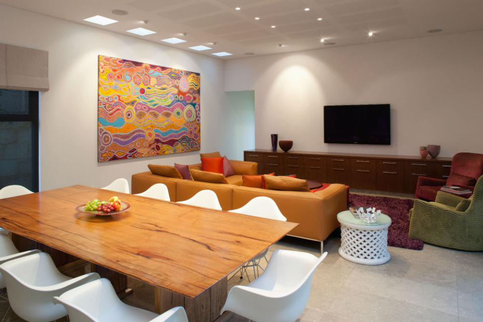 Vibrant Aboriginal artwork set the tone for the room.
