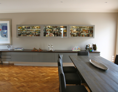 Dining server and desk unit with display cabinets